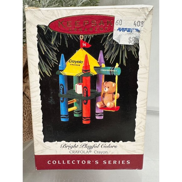 Hallmark Crayola Crayons Ornament 1994 Bright Playful Colors Bear On Swing QX527 - Picture 1 of 11